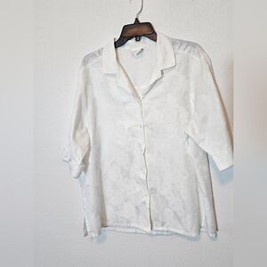 BonWorth Vintage White Daisy Pattern Women's Button-Up Top Size XL